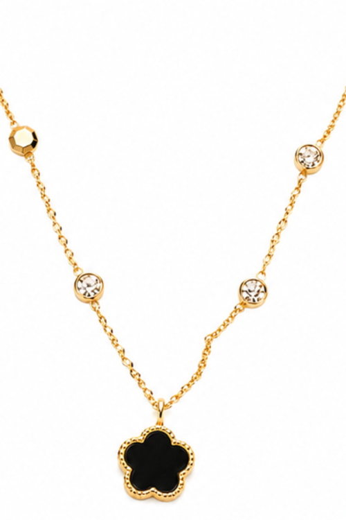 The Meadow Onyx Blossom Necklace – Asymmetric Five-Leaf Clover Station Chain