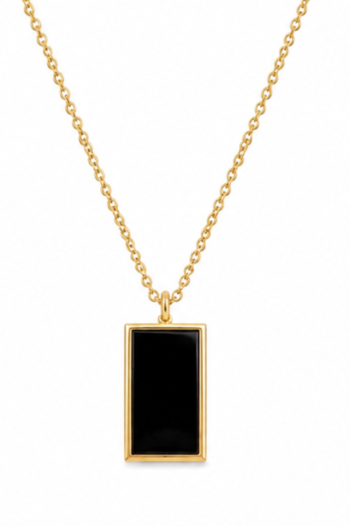 The Moderne Linear Slab Necklace – Sleek Rectangle Black Onyx Geometric Pendant