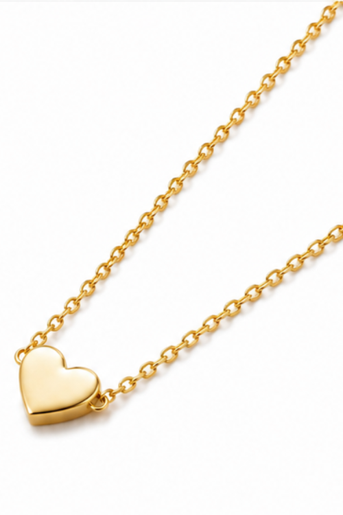 Minimalist Tiny Solid Heart Pendant Necklace – Sleek Gold Station Chain for Girl/Women