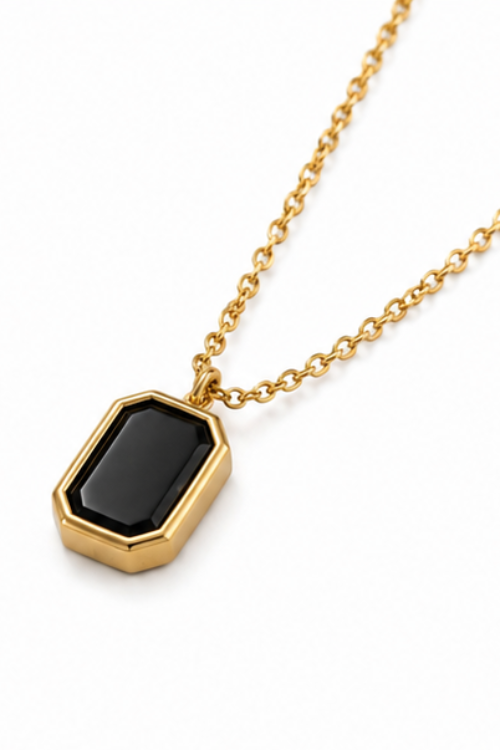 The Noir Solitaire Octagon Necklace – Minimalist Emerald-Cut Black Onyx Pendant