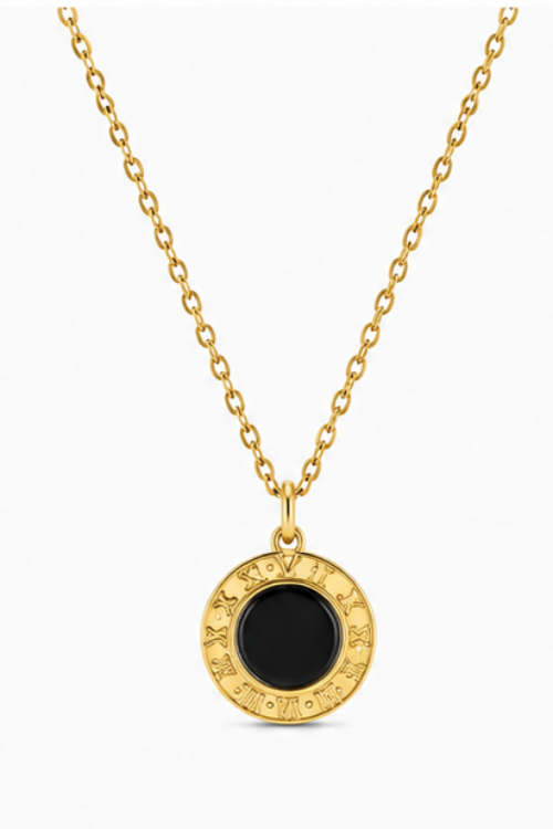 The Empress Roman Medallion Necklace – Vintage Round Black Onyx Pendant Chain