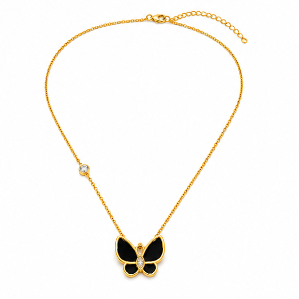 Stainless Steel Gold Plated Black Butterfly Pendant Necklace with Zircon Crystal Accents for Girls - Image 4