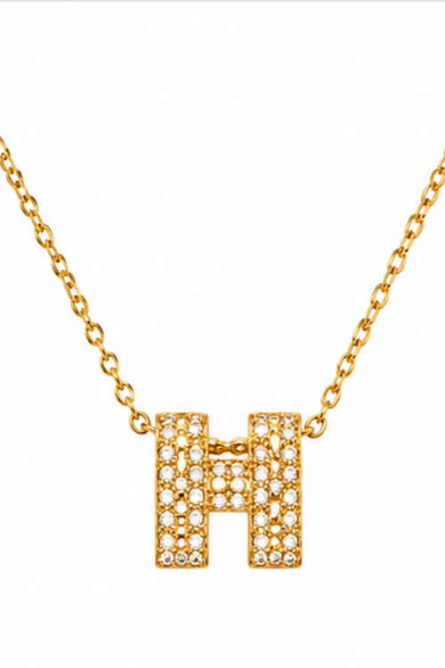 Luxury Crystal Paved Letter H Pendant Necklace – Premium Gold Initial Chain for Women
