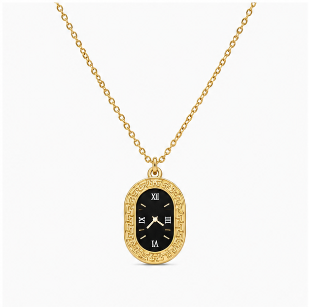 The Timeless Horizon Clock Pendant – Polished Gold Watch Dial Necklace