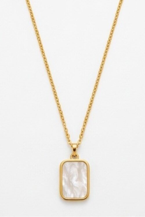 The Luminary Nacre Tablet Necklace – Iridescent White Pearl Tag Chain