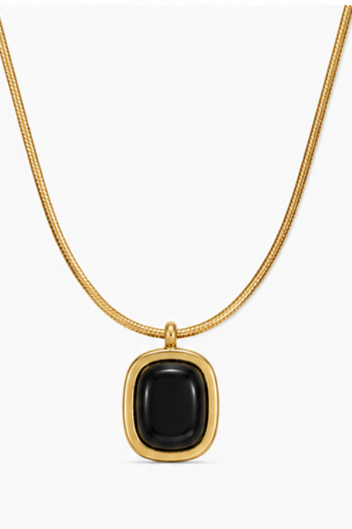 The Midnight Cushion Pendant Necklace – Vintage Black Onyx Snake Chain for Women & Men