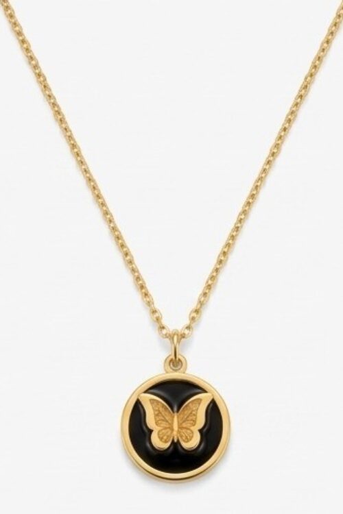 Butterfly Gold Plated Stainless Steel Necklace for Women – Elegant Black & Gold Pendant Necklace | Trendy Jewelry Gift for Girls