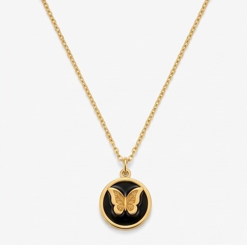 Butterfly Gold Plated Stainless Steel Necklace for Women – Elegant Black & Gold Pendant Necklace | Trendy Jewelry Gift for Girls