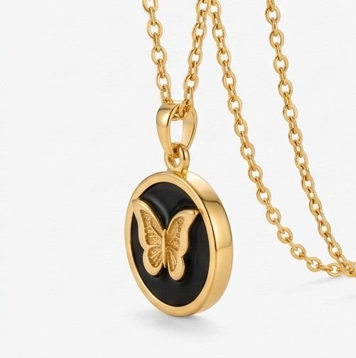 Butterfly Gold Plated Stainless Steel Necklace for Women – Elegant Black & Gold Pendant Necklace | Trendy Jewelry Gift for Girls - Image 2