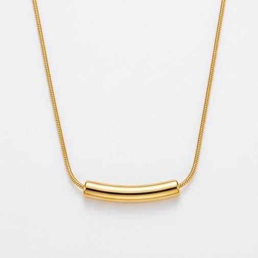 Minimalist Curved Tube Bar Pendant Necklace for Women – Sleek Gold Snake Chain Statement
