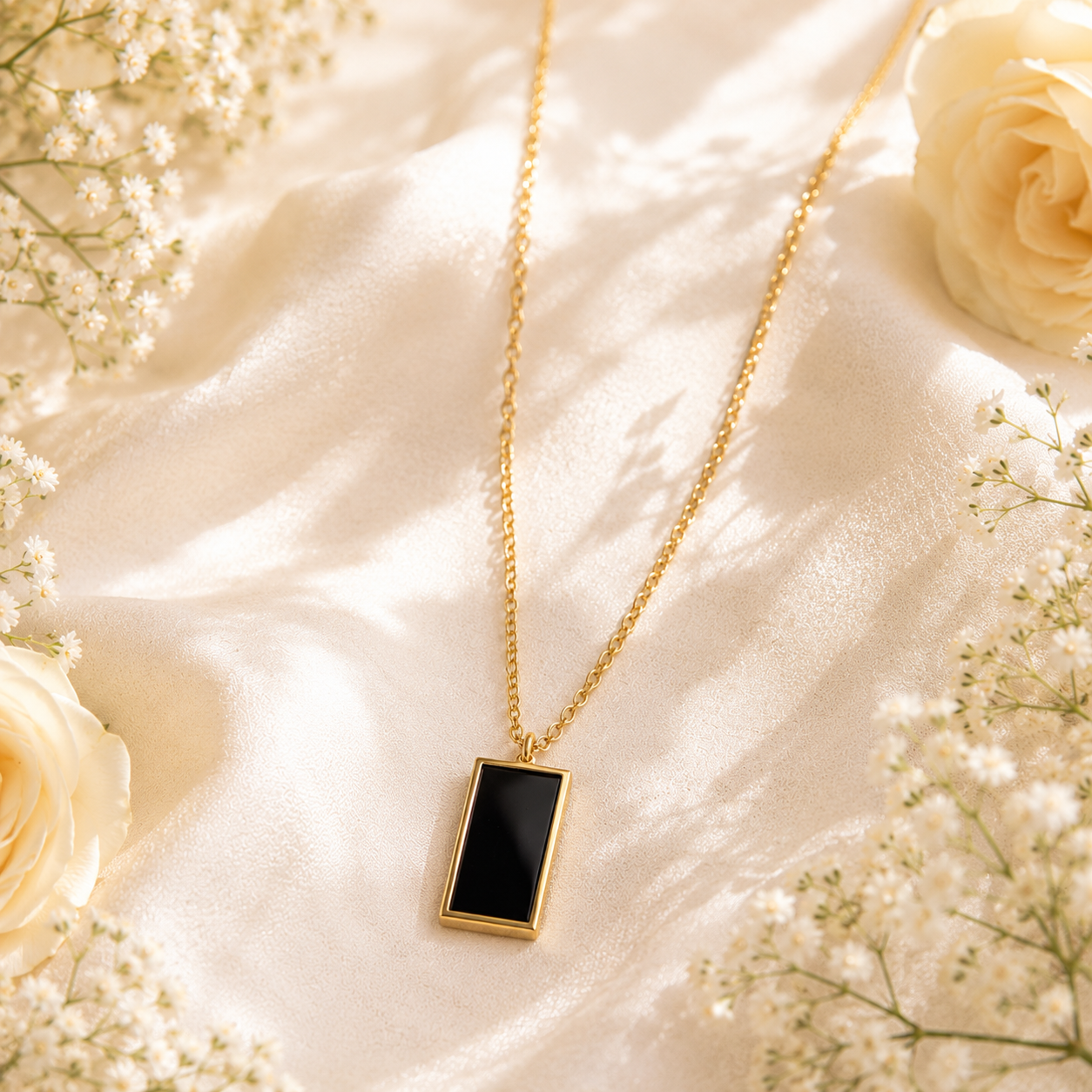 Luxury Black Stone Stainless Steel Necklace