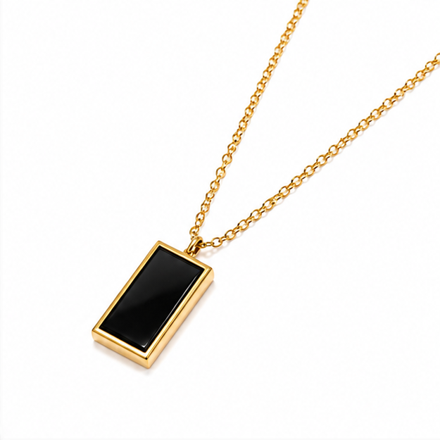 Luxury Black Stone Stainless Steel Necklace - Image 2