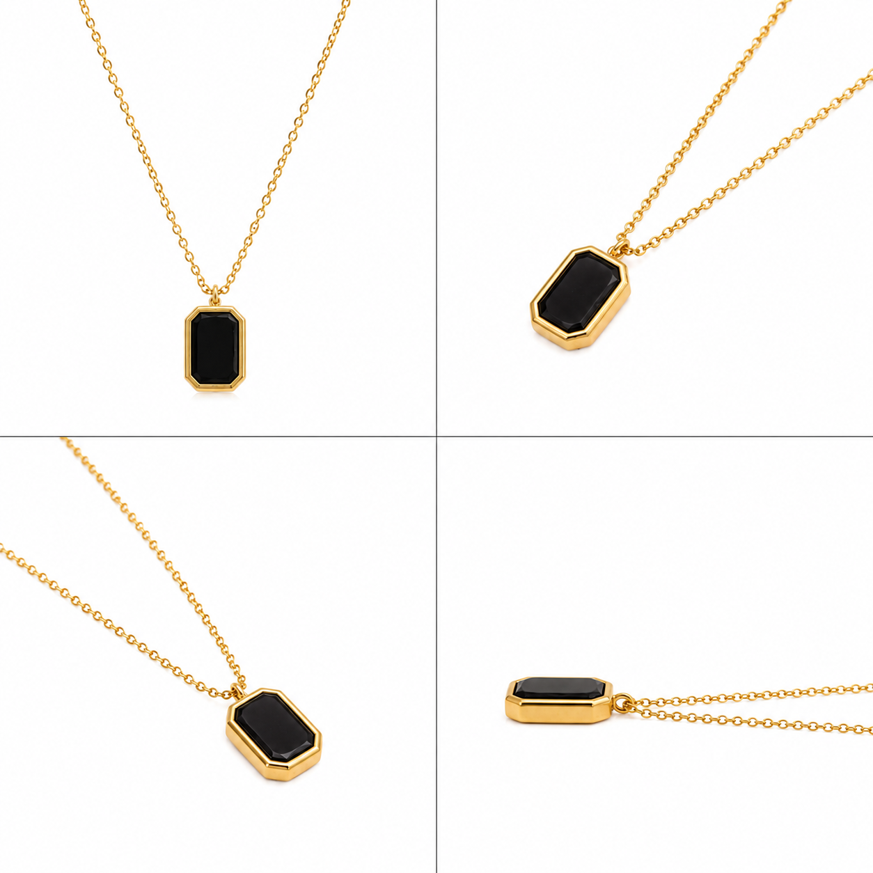 The Noir Solitaire Octagon Necklace - Minimalist Emerald-Cut Black Onyx Pendant - Image 5