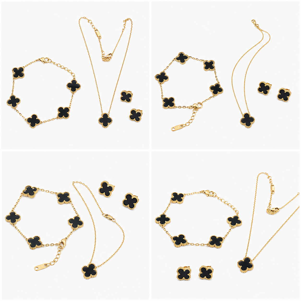 Luxury Black Clover Stainless Steel Jewelry Set for Women - Necklace, Bracelet & Earrings - Image 5