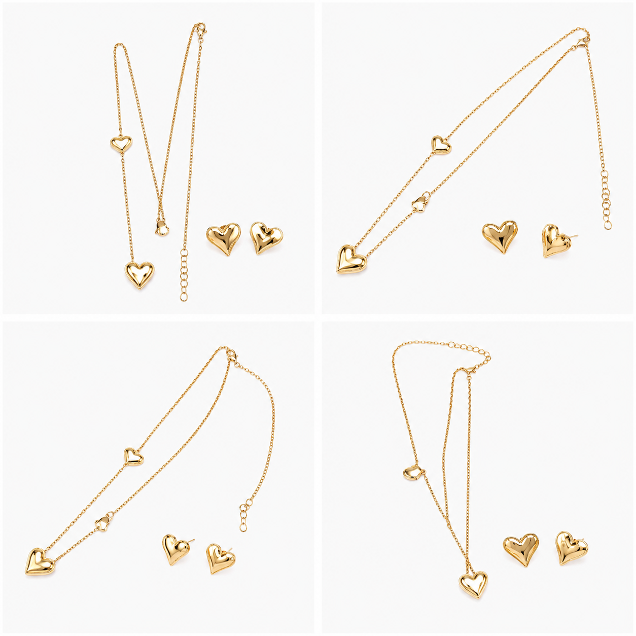 Stainless Steel Heart Pendant Necklace and Stud Earrings Set for Women - Anti Tarnish Gold Double Heart Jewelry Suite - Image 5