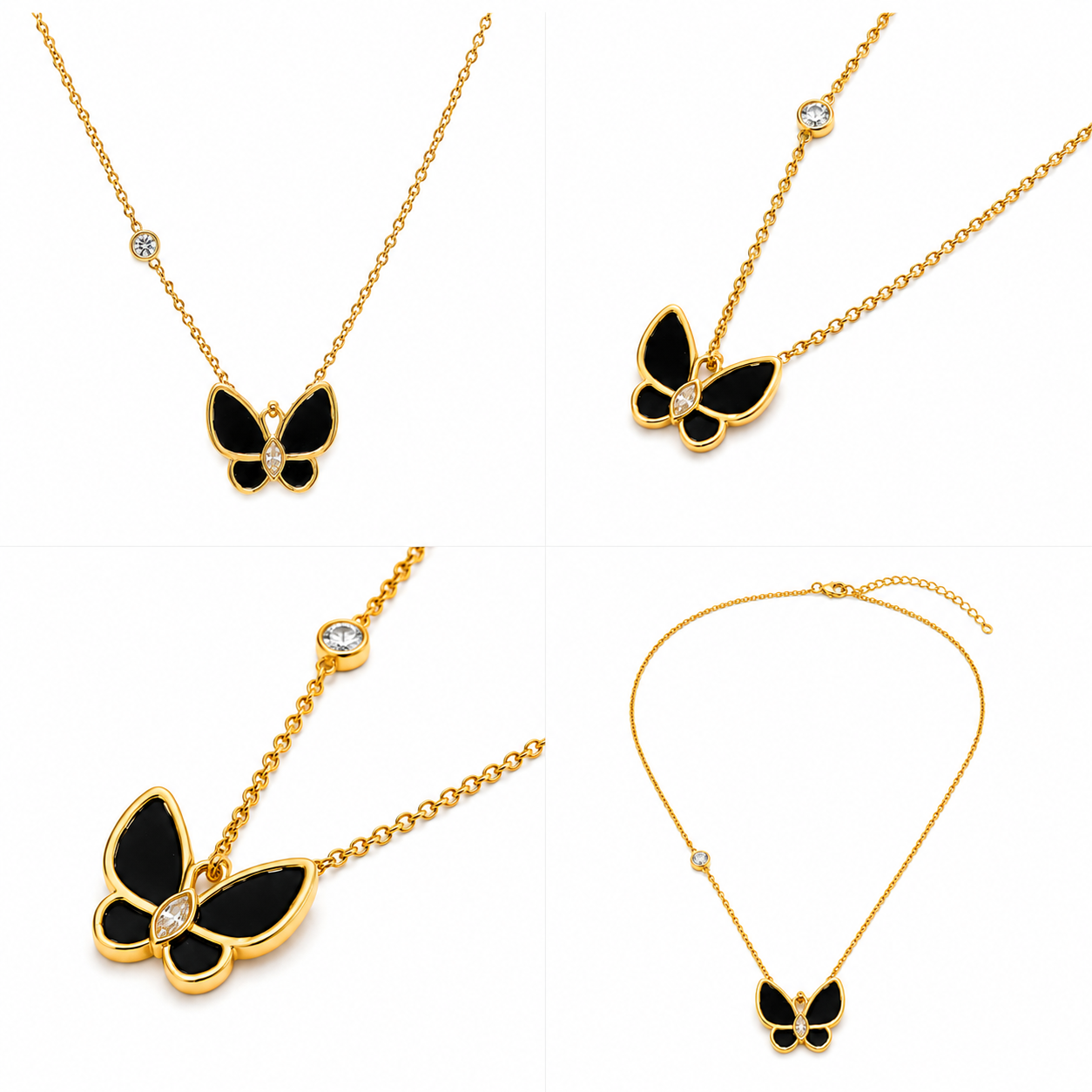 Stainless Steel Gold Plated Black Butterfly Pendant Necklace with Zircon Crystal Accents for Girls - Image 5