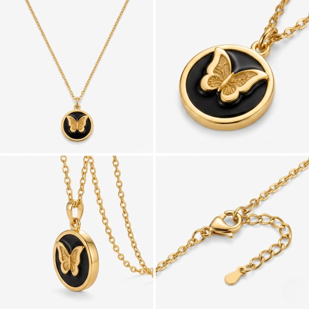 Butterfly Gold Plated Stainless Steel Necklace for Women – Elegant Black & Gold Pendant Necklace | Trendy Jewelry Gift for Girls - Image 5