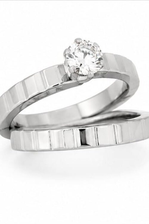 Minimalist Stainless Steel Geometric Textured Matching Couple Rings Set for Women