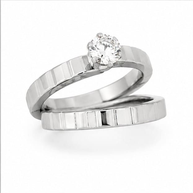 Minimalist Stainless Steel Geometric Textured Matching Couple Rings Set for Women