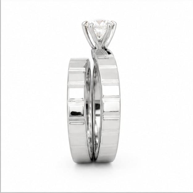 Minimalist Stainless Steel Geometric Textured Matching Couple Rings Set for Women - Image 2