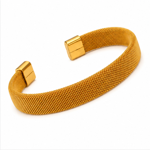 The Aurelia Stainless Steel Bracelet - Flexible Woven Mesh Cuff with Magnetic End-Caps - Image 2