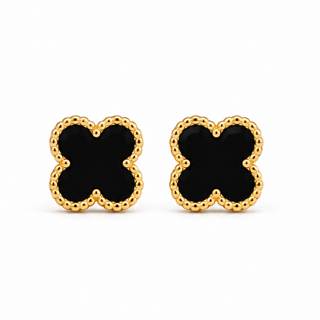 The Classic Clover Stainless Steel Stud Earrings – Minimalist Black Enamel Four-Leaf Lucky Motif - Image 2
