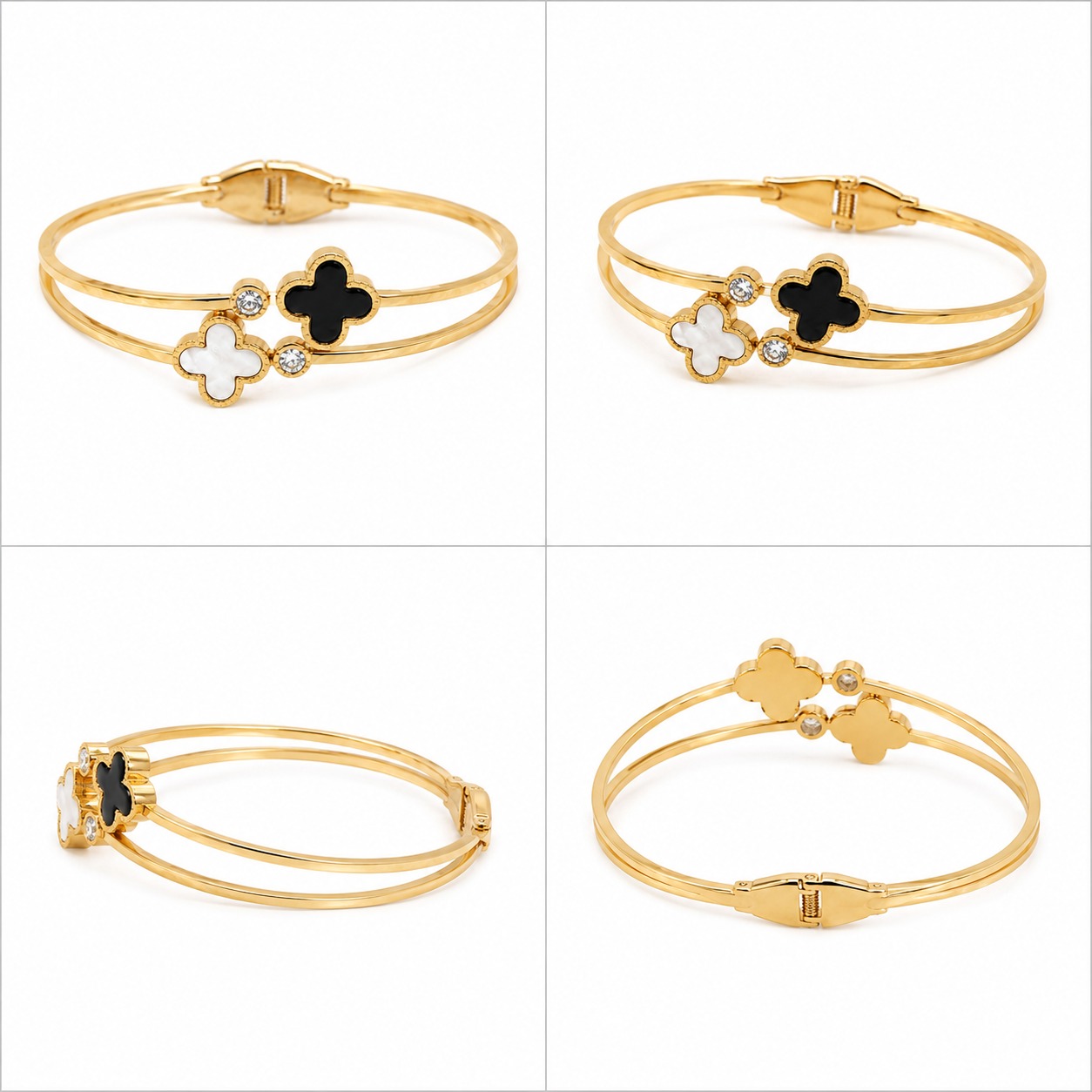 Black & White Clover Stainless Steel Bracelet - Image 2