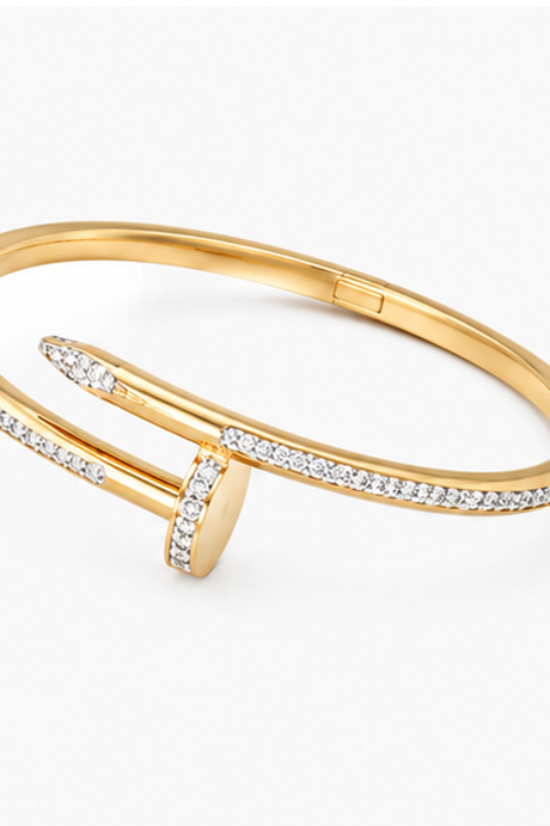 The Clou Luxe Stainless Steel Bangle – Crystal Encrusted Crossover Nail Cuff Bracelet