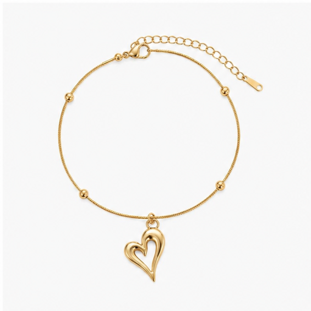 The Amora Heart Stainless Steel Bracelet - Delicate Satellite Snake Chain with Fluid Cutout Heart Charm - Image 2