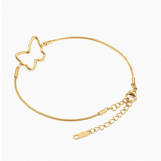 The Mariposa Stainless Steel Bracelet - Sleek Snake Chain with Open Butterfly Outline - Image 3