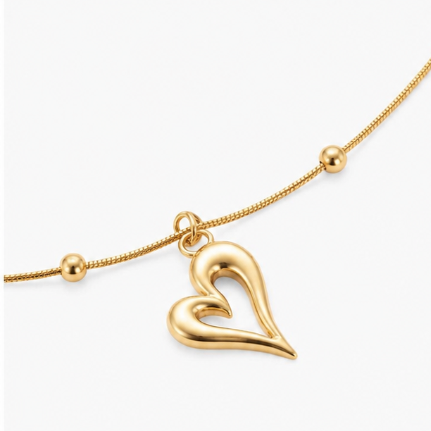 The Amora Heart Stainless Steel Bracelet - Delicate Satellite Snake Chain with Fluid Cutout Heart Charm - Image 3