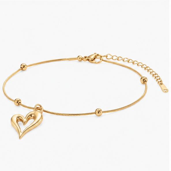 The Amora Heart Stainless Steel Bracelet - Delicate Satellite Snake Chain with Fluid Cutout Heart Charm