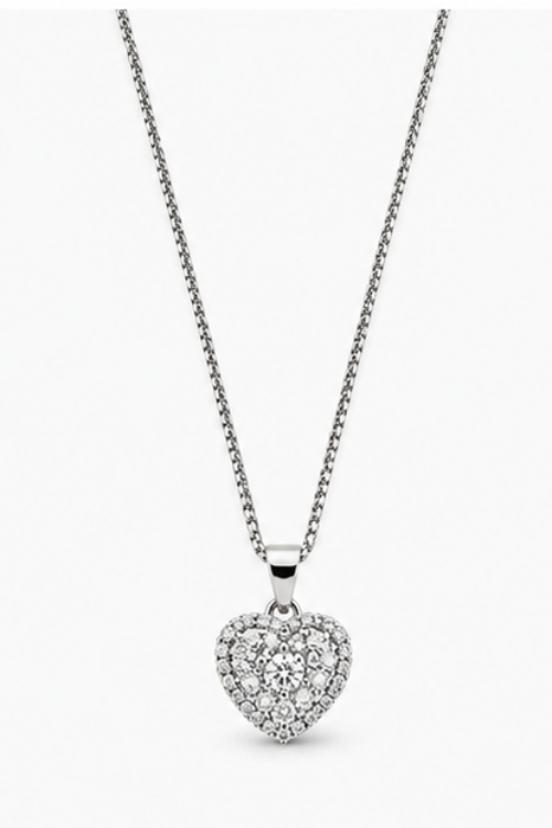The Crystal Amour Pavé Necklace – Shimmering Silver Heart Cluster Pendant