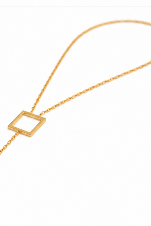 The Onyx Nexus Lariat Necklace – Geometric Square Frame Black Drop Chain