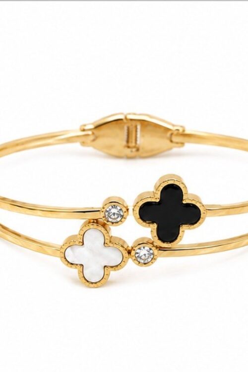 Black & White Clover Stainless Steel Bracelet