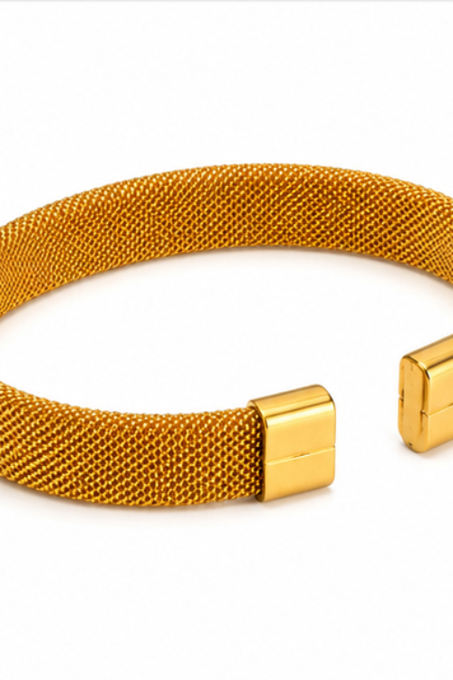 The Aurelia Stainless Steel Bracelet – Flexible Woven Mesh Cuff with Magnetic End-Caps