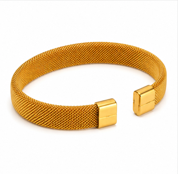 The Aurelia Stainless Steel Bracelet – Flexible Woven Mesh Cuff with Magnetic End-Caps