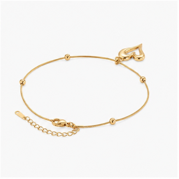 The Amora Heart Stainless Steel Bracelet - Delicate Satellite Snake Chain with Fluid Cutout Heart Charm - Image 4