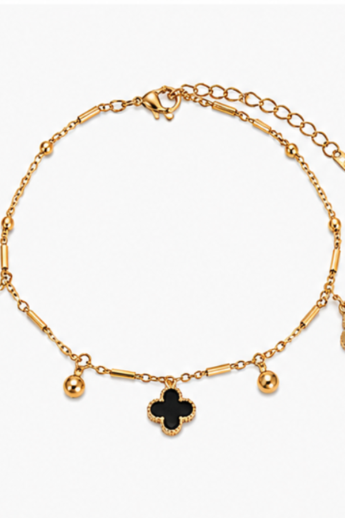The Alhambra Clover Stainless Steel Bracelet – Multi-Charm Station Chain with Black & Hollow Motifs