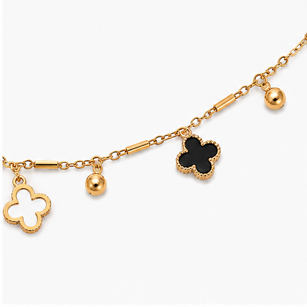 The Alhambra Clover Stainless Steel Bracelet - Multi-Charm Station Chain with Black & Hollow Motifs - Image 2