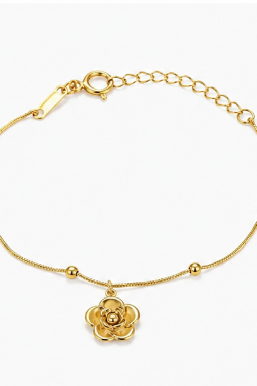 The Camellia Bloom Stainless Steel Bracelet – Dainty Satellite Snake Chain with 3D Layered Flower Charm