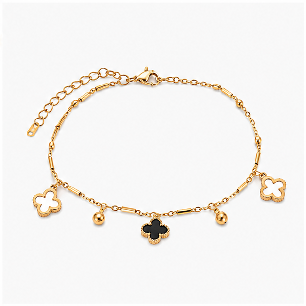 The Alhambra Clover Stainless Steel Bracelet - Multi-Charm Station Chain with Black & Hollow Motifs - Image 4