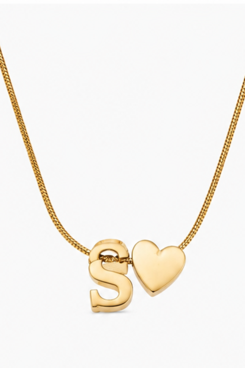 Minimalist Stainless Steel Alphabet Initial S and Puff Heart Pendant Necklace for Girls