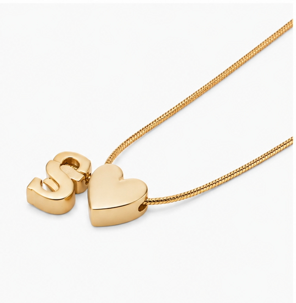 Minimalist Stainless Steel Alphabet Initial S and Puff Heart Pendant Necklace for Girls - Image 2