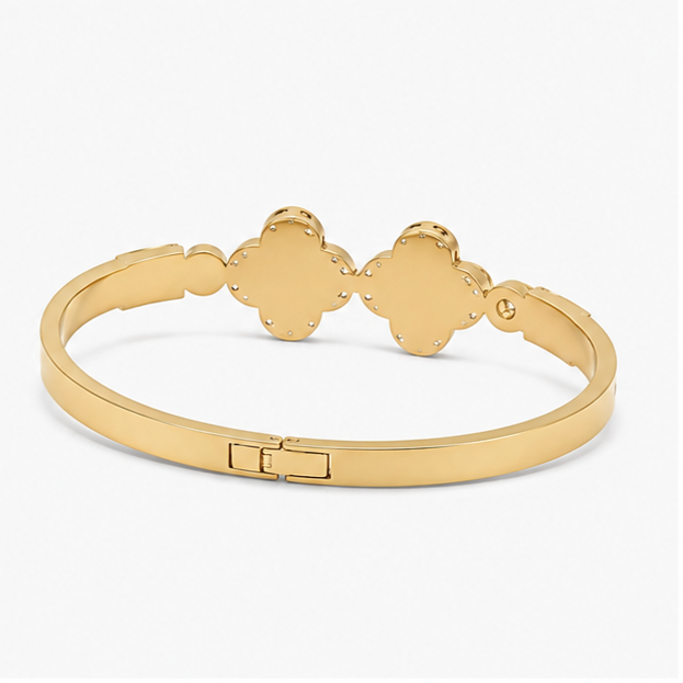 The Empress Double Clover Stainless Steel Bangle - Luxury Crystal-Encrusted Enamel Hinged Cuff Bracelet - Image 5