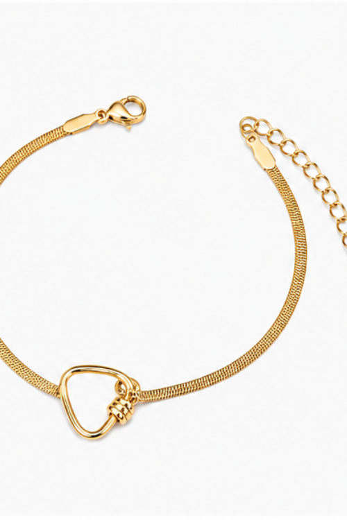 The Helix Carabiner Stainless Steel Bracelet – Flat Herringbone Chain with Abstract Lock Loop Charm