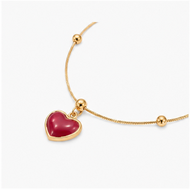The Amour Heart Stainless Steel Bracelet – Dainty Satellite Snake Chain with Glossy Crimson Red Charm - Image 2