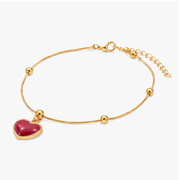 The Amour Heart Stainless Steel Bracelet – Dainty Satellite Snake Chain with Glossy Crimson Red Charm - Image 3