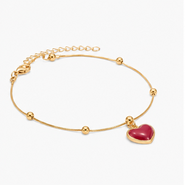 The Amour Heart Stainless Steel Bracelet – Dainty Satellite Snake Chain with Glossy Crimson Red Charm - Image 4