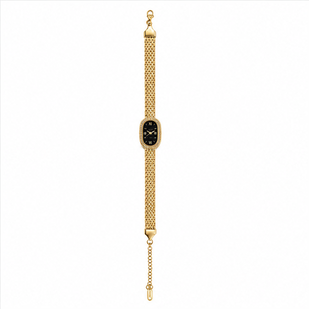 The Vintage Timeless Stainless Steel Bracelet - Brick Link Chain with Rhinestone Oval Watch Dial Motif - Image 3